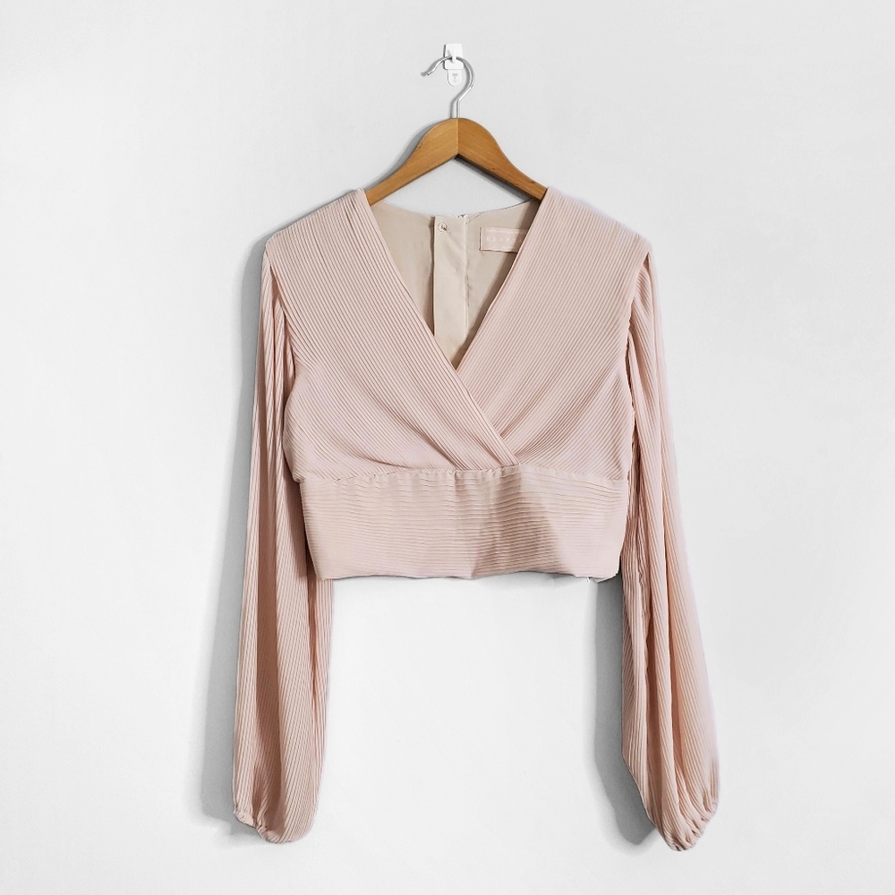 KEEPSAKE THE LABEL Revolve Pink Pleated Surplice Cropped Blouse